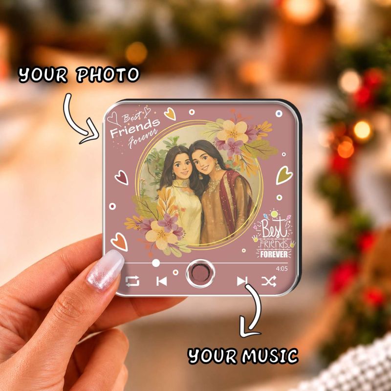 Personalized Best Friends Musical Fridge Magnet with Photo & Favorite Song Rechargeable Playable Music Player Friendship Gift for Best Friend, Sister, BFF, Birthday, Friendship Day